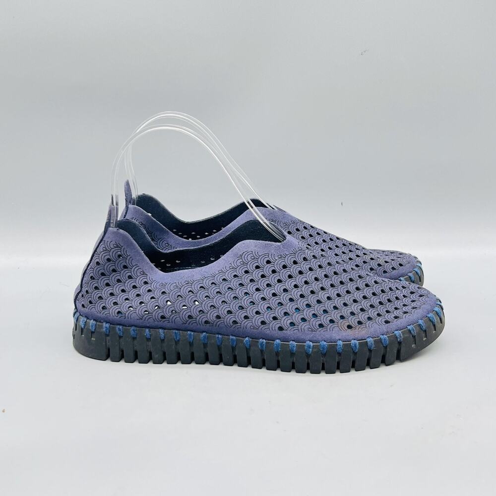 Ilse Jacobsen Shoes Womens 6 Blue Microfiber Perforated Slip On Flats Comfort